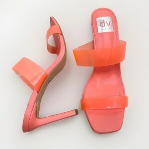 DV Dolce Vita Womens Size 8 Neon Coral Clear Strap Heeled Selsta Sandals